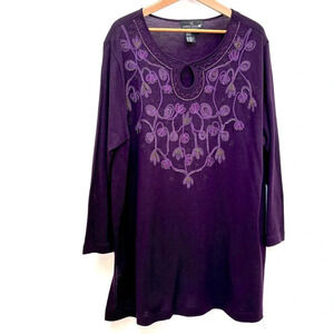 Carole Little Wool Blend 2 Pc Knit Embellished Beaded Sweater Skirt Set 2X Plum